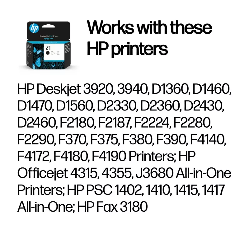 HP 21 zwarte originele inktcartridge, zwart, 1 st., 190 pagina's