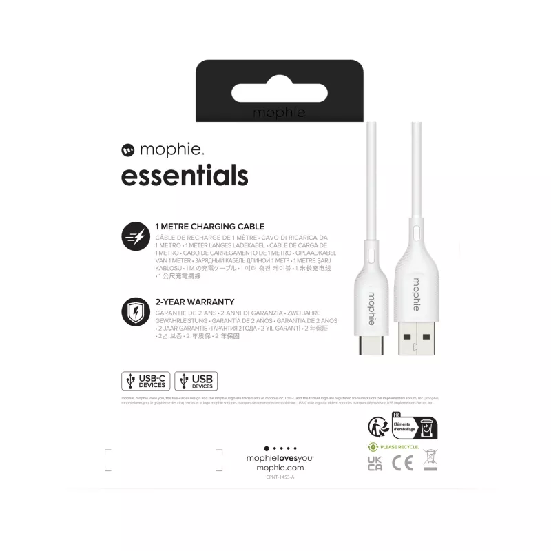 mophie essentials oplaadkabel | 1M USB-kabel USB 2.0 USB A USB C wit