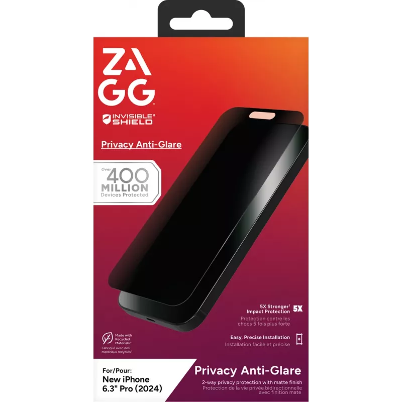 InvisibleShield Glass Elite Privacy anti-glare Apple iPhone 16 Pro screen