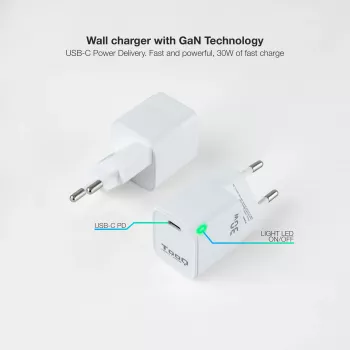 TooQ GAN USB-C/PD wandlader 30W, wit, binnen, AC, wit