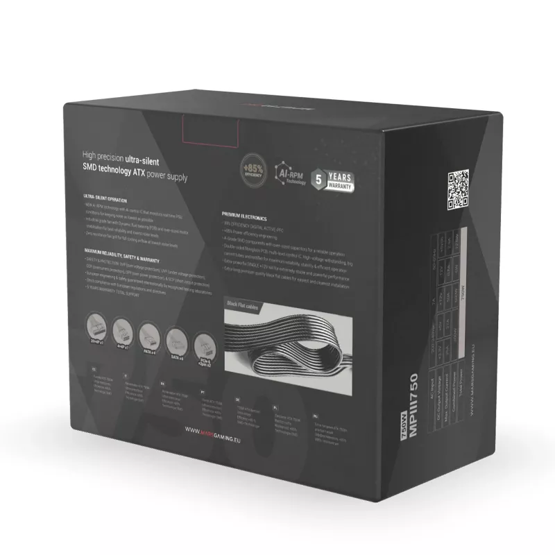 Mars Gaming MPIII750 pc-voeding 750W ATX 85 % efficiëntie 5 jaar garantie