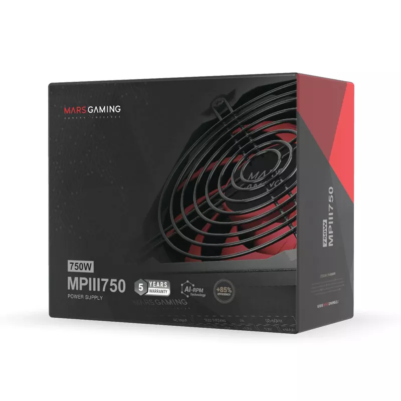 Mars Gaming MPIII750 pc-voeding 750W ATX 85 % efficiëntie 5 jaar garantie