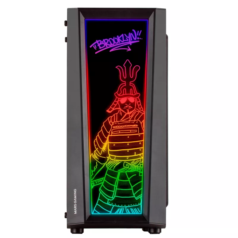 Mars Gaming MC-ART zwart ATX gaming-pc-behuizing dubbel beschrijfbaar gehard glas ARGB 12 modi 12cm ventilator