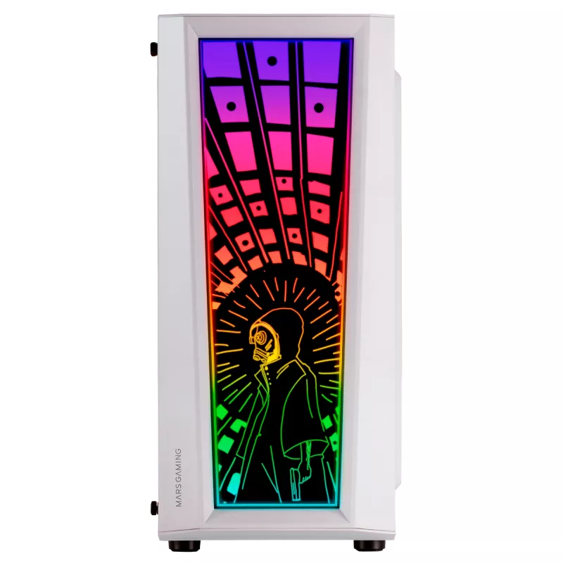 Mars Gaming MC-ART wit ATX gaming-pc-behuizing dubbel geverfd gehard glas ARGB 12 modi 120-mm-ventilator