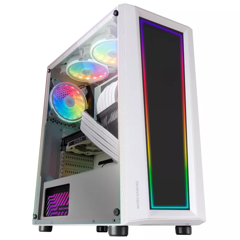 Mars Gaming MC-ART wit ATX gaming-pc-behuizing dubbel geverfd gehard glas ARGB 12 modi 120-mm-ventilator
