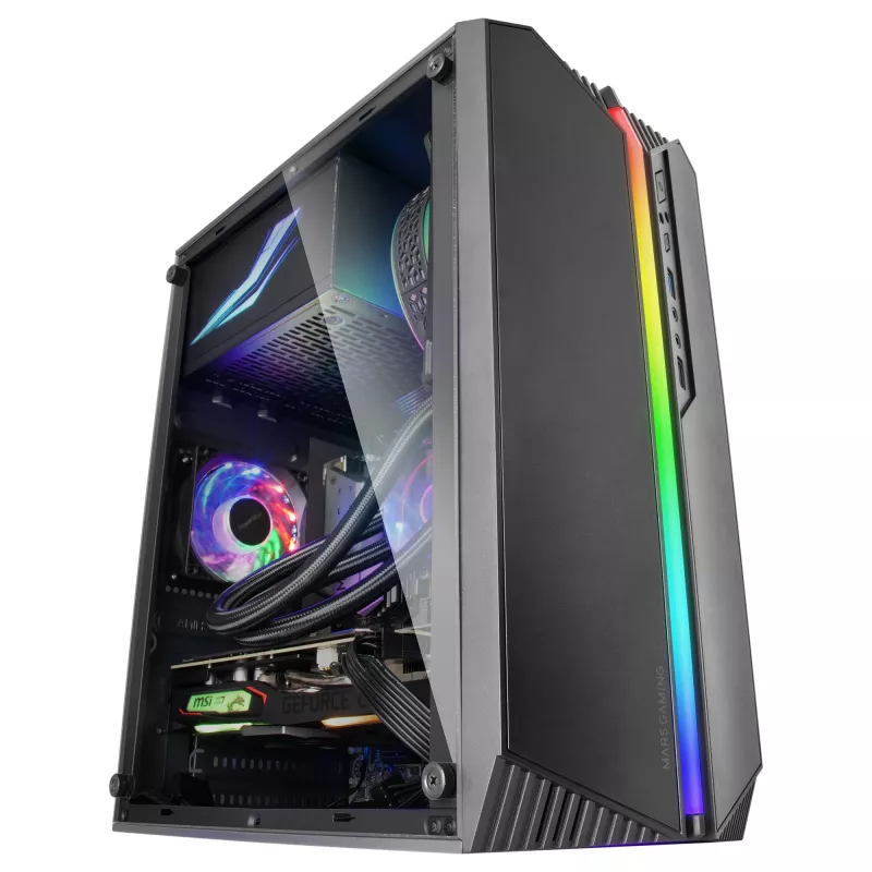 Mars Gaming MC-S1 zwart compacte micro-ATX gaming-pc-behuizing ARGB-verlichting 12 modi FRGB-ventilator volledig zijvenster