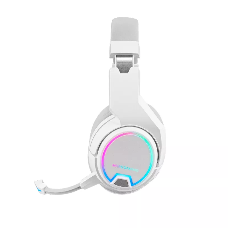 Mars Gaming MHW-100 Wit Draadloze headset ARGB Flow Afneembare ENC-microfoon Ultraleicht Actieve ENC + Passieve ruisonderdrukking Universele compatibiliteit