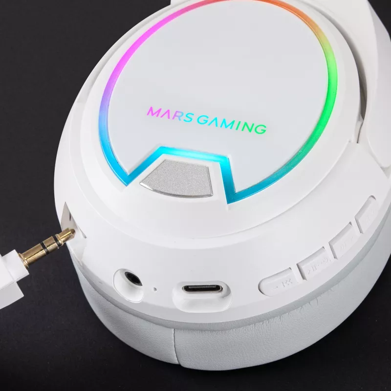Mars Gaming MHW-100 Wit Draadloze headset ARGB Flow Afneembare ENC-microfoon Ultraleicht Actieve ENC + Passieve ruisonderdrukking Universele compatibiliteit