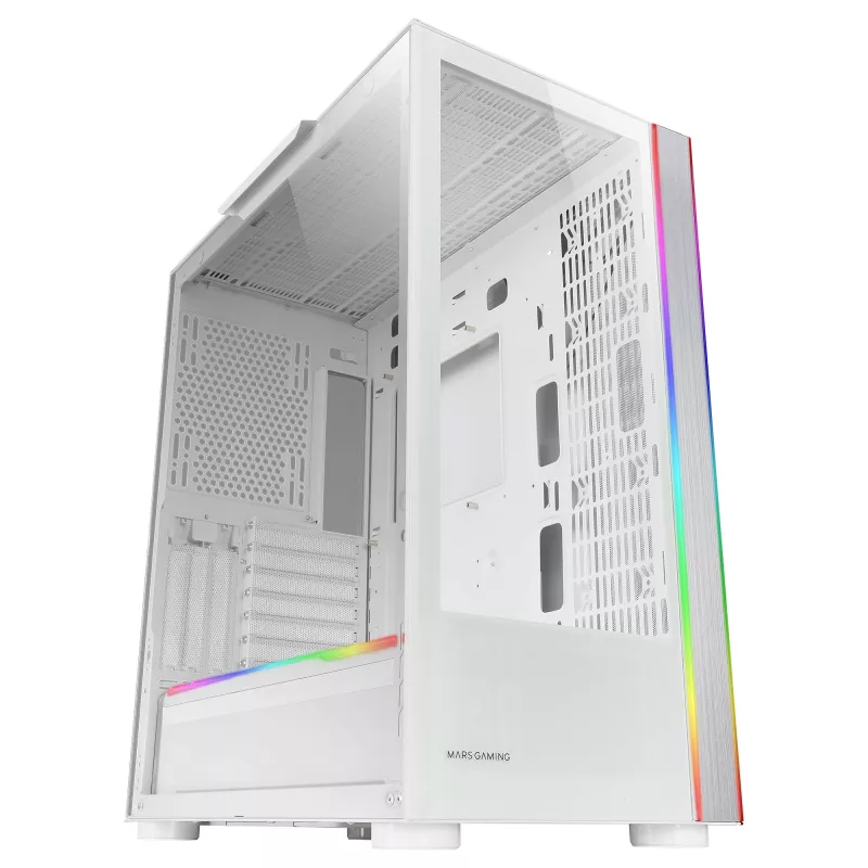Mars Gaming MC-ULTRA Wit Custom XXL E-ATX Gaming-tower Dubbele ARGB LED-strips Dubbele gehard glazen vensters Dubbele verticale camerastructuur