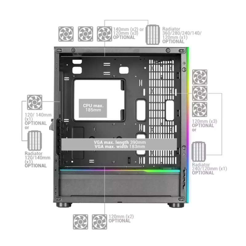 Mars Gaming MC-ULTRA Wit Custom XXL E-ATX Gaming-tower Dubbele ARGB LED-strips Dubbele gehard glazen vensters Dubbele verticale camerastructuur