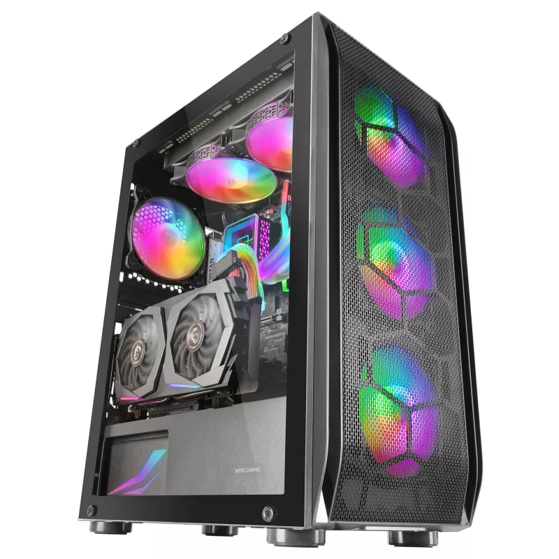 Mars Gaming MC-KX Zwart Premium E-ATX Gaming-tower FREEZER CPU-systeem 5 ultrastille ARGB-ventilatoren ARGB-controller en RF-controller Mesh-front