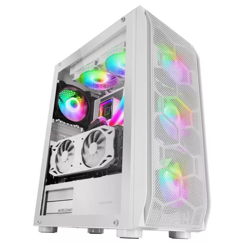 Mars Gaming MC-KX Wit Premium E-ATX Gaming-tower FREEZER CPU-systeem 5 ultrastille ARGB-ventilatoren ARGB-controller en RF-controller Mesh-front