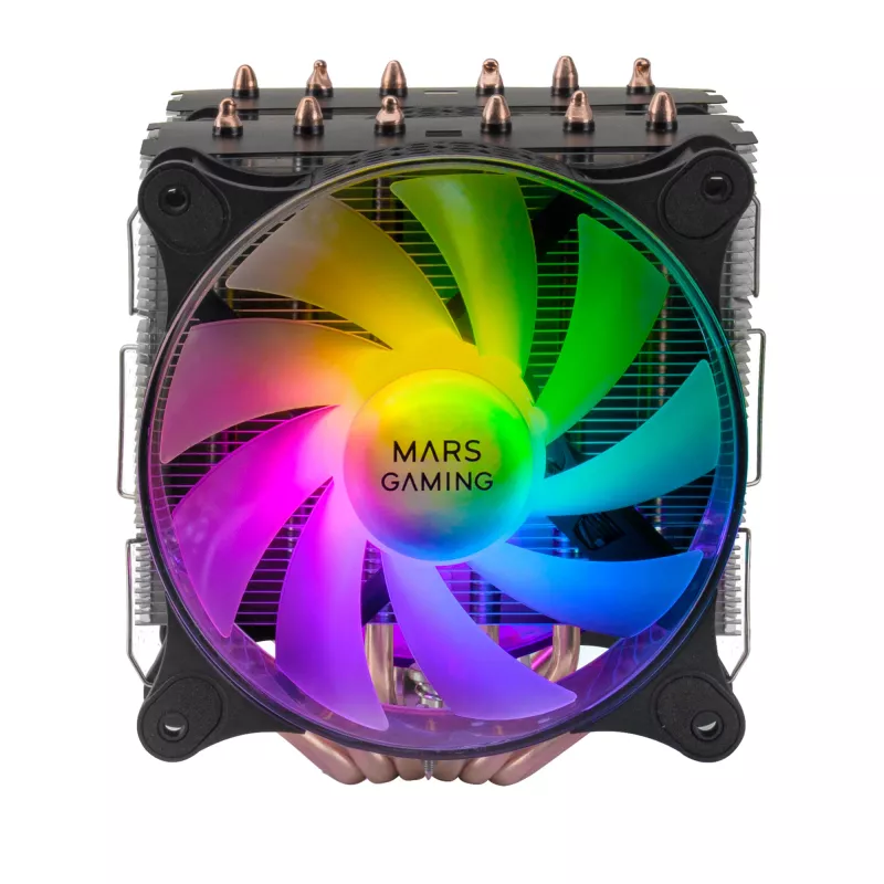 Mars Gaming MCPU-XT Zwart CPU-koellichaam Dual-tower-koeling 6 HCT-heatpipes TDP 300W 2 ARGB PWM 12cm-ventilatoren