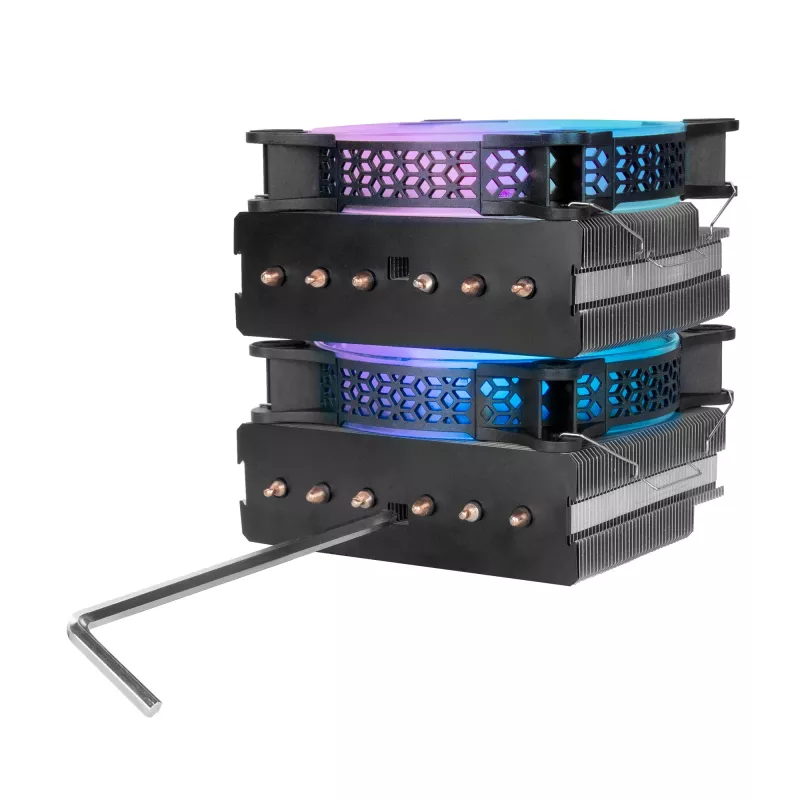 Mars Gaming MCPU-XT Zwart CPU-koellichaam Dual-tower-koeling 6 HCT-heatpipes TDP 300W 2 ARGB PWM 12cm-ventilatoren