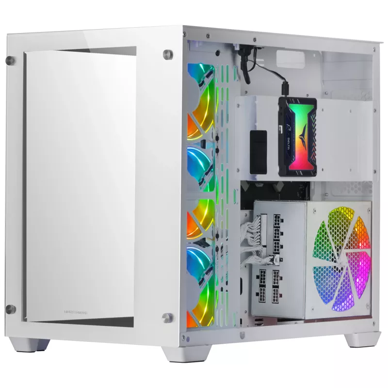 Mars Gaming MCV3 Wit Custom XXL E-ATX Gaming-tower Voor- en zijvenster van gehard glas Dubbele kamer Modulair frame