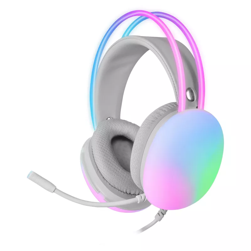 Mars Gaming MH-GLOW Wit 360° Full Chroma RGB Flow Headset Ruisonderdrukkende microfoon Ultraleicht design Memory-foam oorkussens Universele compatibiliteit