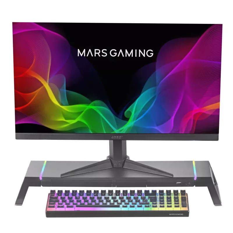 Mars Gaming MGS-ONE Zwart Chroma RGB Monitorstandaard Verstelbaar formaat Smartphone- en tablethouder Front-USB 2.0
