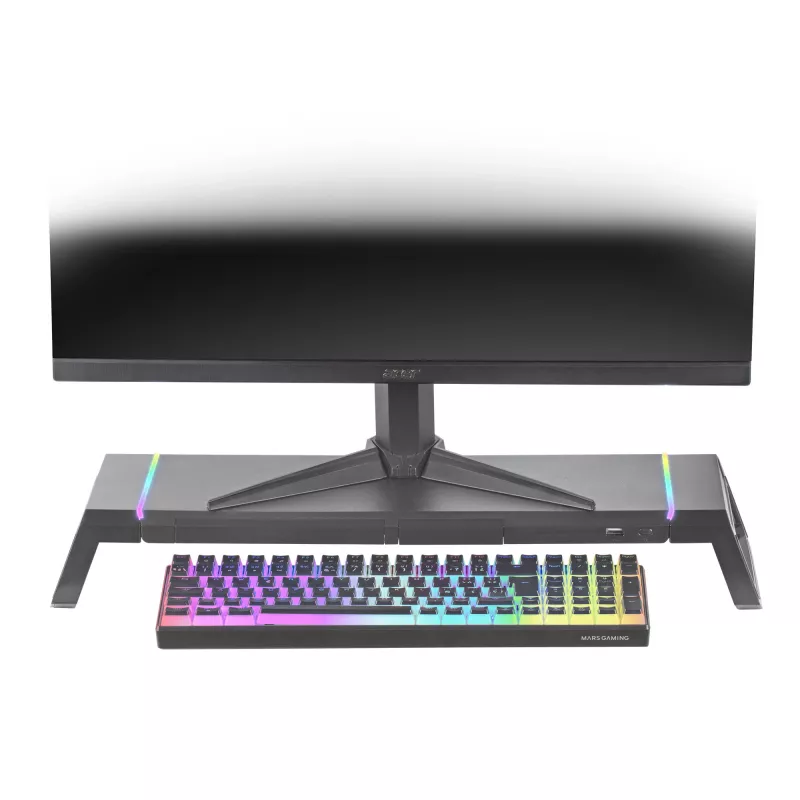 Mars Gaming MGS-ONE Zwart Chroma RGB Monitorstandaard Verstelbaar formaat Smartphone- en tablethouder Front-USB 2.0
