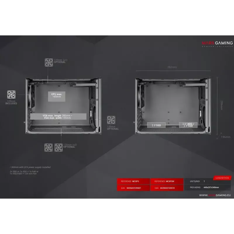 Computerbehuizing Mars Gaming MCXPSW mATX Wit
