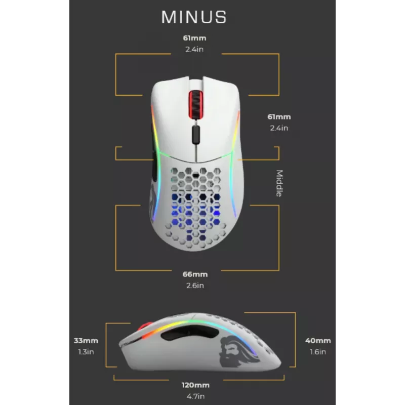 Glorious Gaming Glorious Model D Minus - matwit, rechtshandig, optisch, USB Type-A, 3200 DPI, 1 ms, wit
