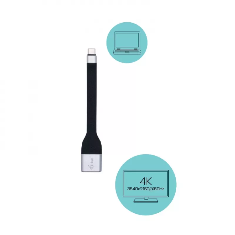 ITEC USB-C naar DisplayPort-adapter i-tec USB-C platte DP-adapter 4K/60 Hz, 0,11 m kabel, zwart