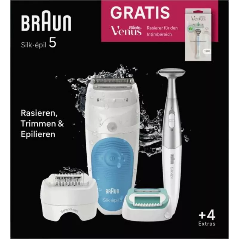 Braun Silk-épil 5 810 + Gillette Venus Trimmer 28 pincetten blauw, wit