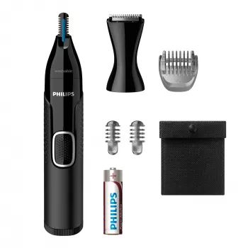 Neushaartrimmer Philips 5000 NT5650/16 – op batterijen, AA, waterdicht, roestvrijstalen mesjes, 3 opzetkammen, reisetui