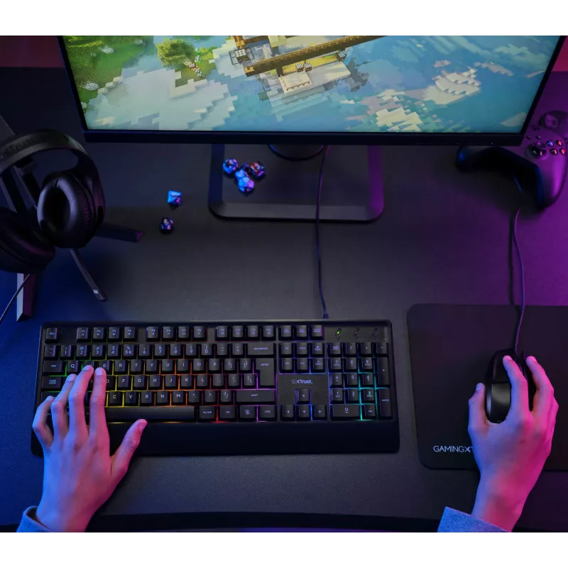 Trust GXT 792 Quadrox toetsenbord muis inbegrepen gaming USB QWERTY Belgisch zwart