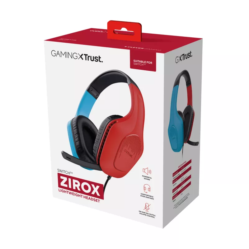 Trust GXT 416S Zirox headset bedraad hoofdband gaming zwart, cyaan, rood