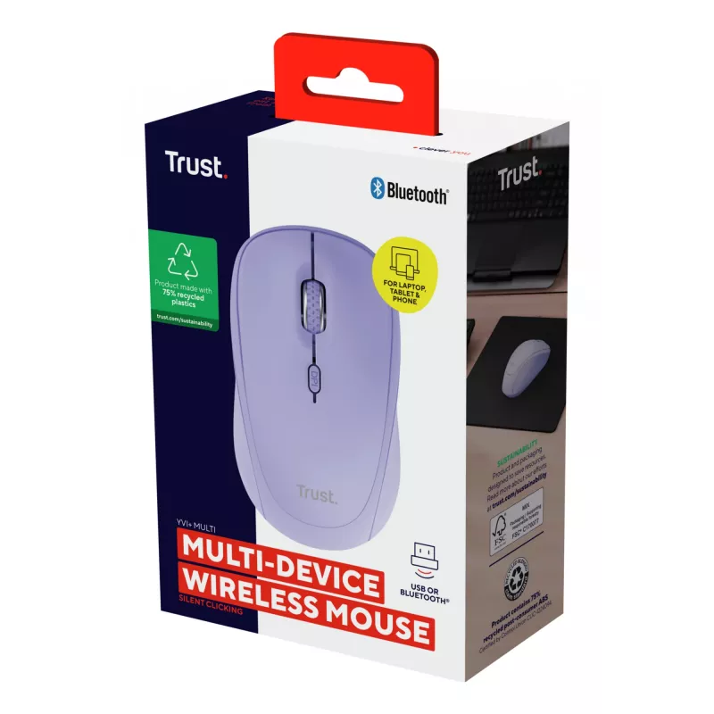 Trust Yvi+ muis universeel dubbelhandig RF draadloos + Bluetooth optisch 1600 DPI
