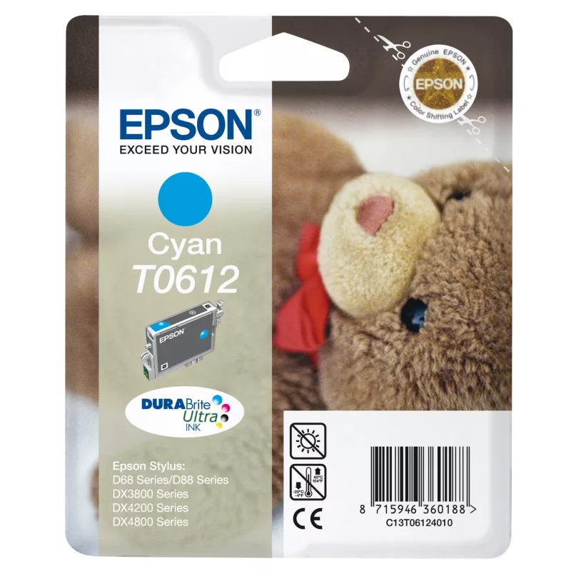 Epson Teddybear singlepack cyaan T0612 DURABrite Ultra inkt, cyaan, 8 ml, 1 stuk