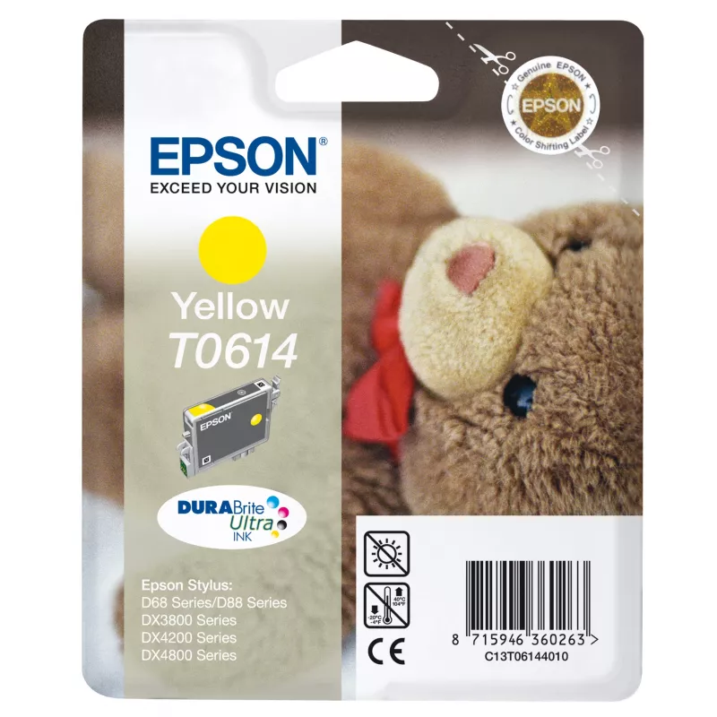 Epson Teddybear singlepack geel T0614 DURABrite Ultra inkt, geel, pigmentinkt, 8 ml, 1 st.