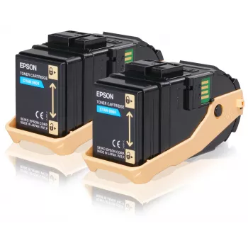 Epson dubbelpack tonercartridge cyaan 7,5kx2, 7500 pagina's, cyaan, 1 stuks