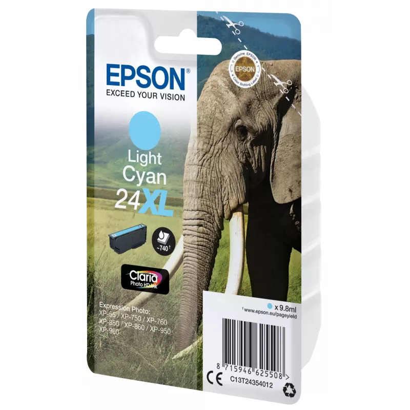 Epson Elephant singlepack lichtcyaan 24XL Claria Photo HD inkt