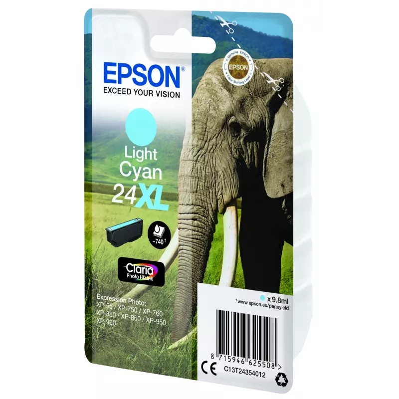 Epson Elephant singlepack lichtcyaan 24XL Claria Photo HD inkt