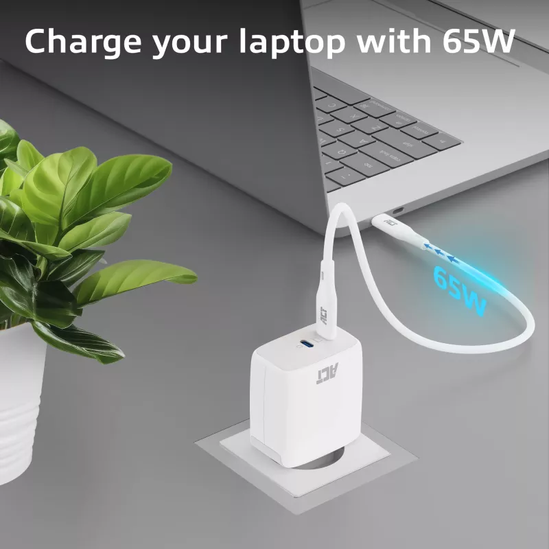 ACT USB-C-oplader 65W 2-poorts met Power Delivery PPS en GaNFast