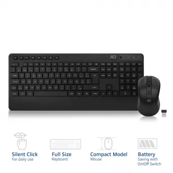 ACT draadloze toetsenbord- en muisset (Azerty), stille klik, milieuvriendelijk, van gerecyclede materialen