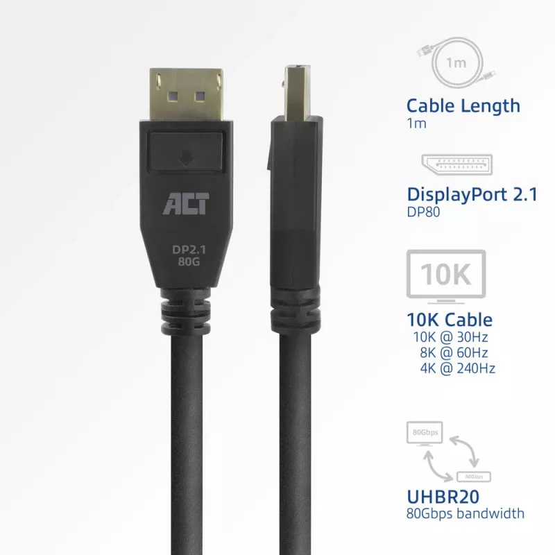 ACT AK4081 DisplayPort-kabel 1 m zwart