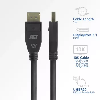 ACT AK4082 DisplayPort-kabel 2 m zwart