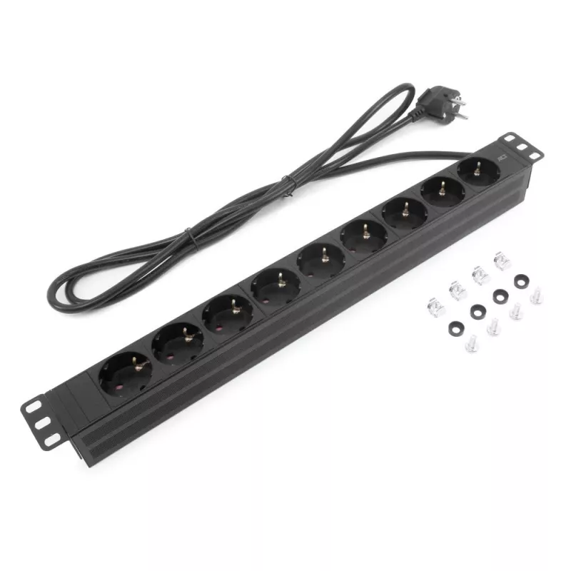 ACT verleng-PDU 19 inch CEE7/7 met 9 Type-F-stopcontacten, 3 m H05VV-F 3G1.5