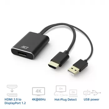 ACT AC7536 videokabel-adapter 0,24 m HDMI + USB DisplayPort zwart