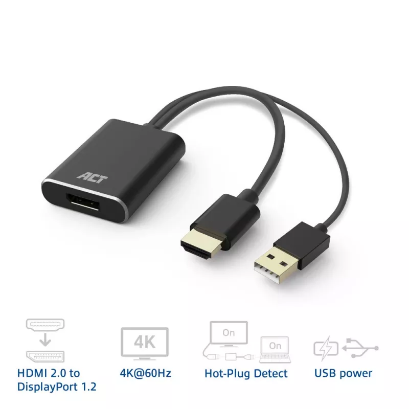 ACT AC7536 videokabel-adapter 0,24 m HDMI + USB DisplayPort zwart