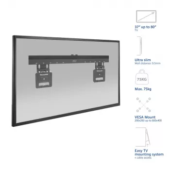 ACT AC8356 vaste TV-muurbeugel voor 37-inch tot 80-inch televisies, ultraplat, VESA 200x200–600x400, 75 kg draagkracht, 9,5 mm wandafstand, zwart