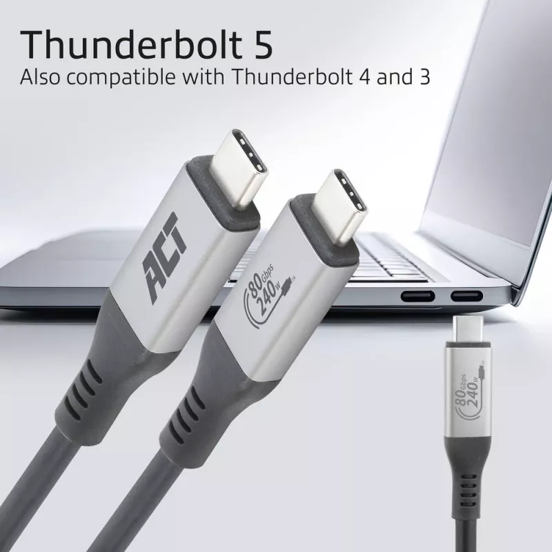 ACT USB4 80Gbps Thunderbolt 5 kabel 240W USB Type-C, USB-IF gecertificeerd, 1,5 meter