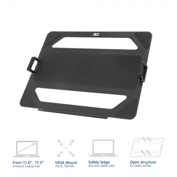 ACT universele laptopsteun voor monitorarmen, zwart, staal, 29,5 cm (11,6 inch), 43,9 cm (17,3 inch), 9 kg, 75 x 75 mm