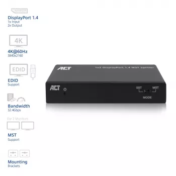 ACT 1x2 DisplayPort 1.4 MST-splitter