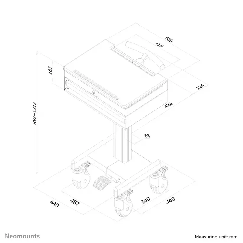 Neomounts MED-M100 medisch mobiel werkstation -17 inch - gasveer - afsluitbaar