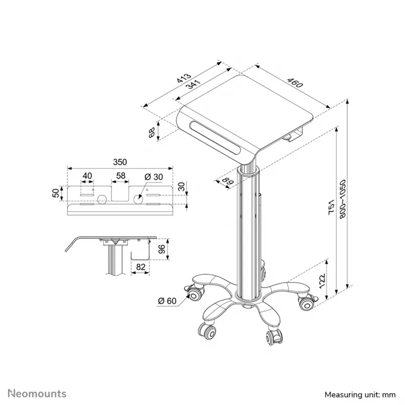 Neomounts MED-M050 medisch mobiel werkstation 10-18 inch - gasveer