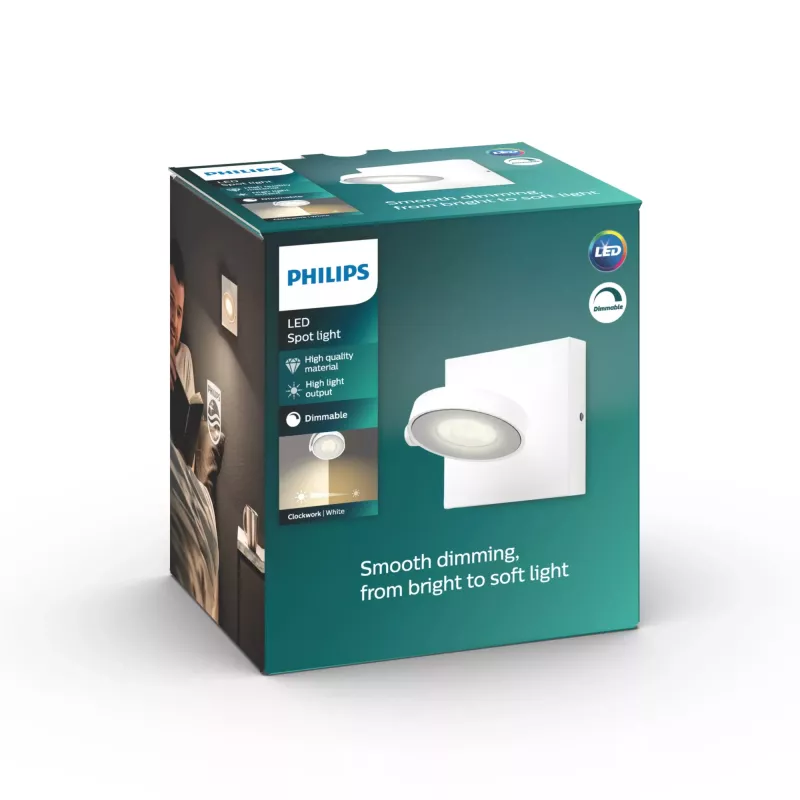 Opbouw-LED-spot Signify Philips Dimmable Clockwork 6,5W, 500 lm, 2700 K, IP20, wit