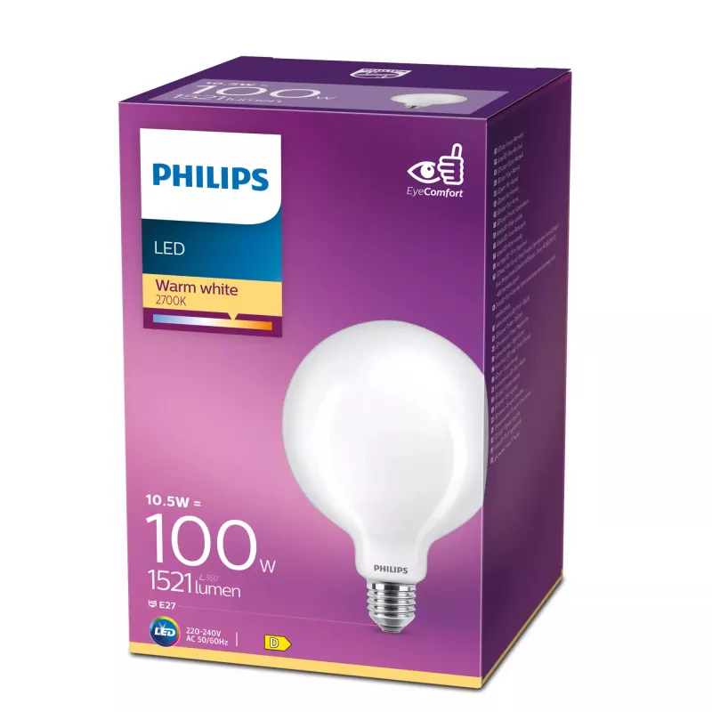 Philips Filament lamp mat 100W G120 E27, 10.5 W, 100 W, E27, 1521 lm, 15000 h, warmwit